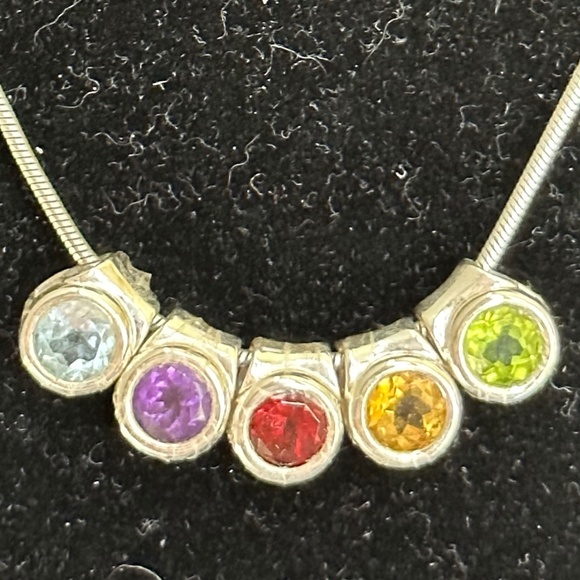 Sterling Silver Italian Necklace with Gemstones - Picture 3 of 12